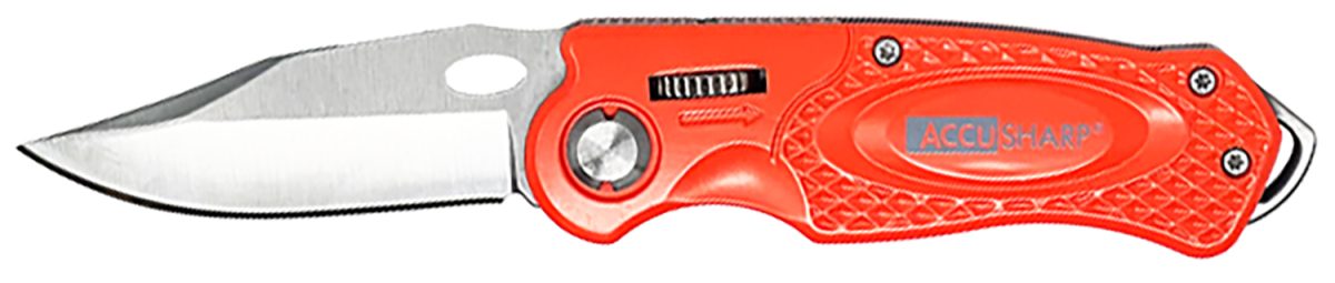 Accusharp 709C Sport  3&Quot; Folding Plain Stainless Steel Blade/Blaze Orange Anodized Aluminum Handle Includes Belt Clip