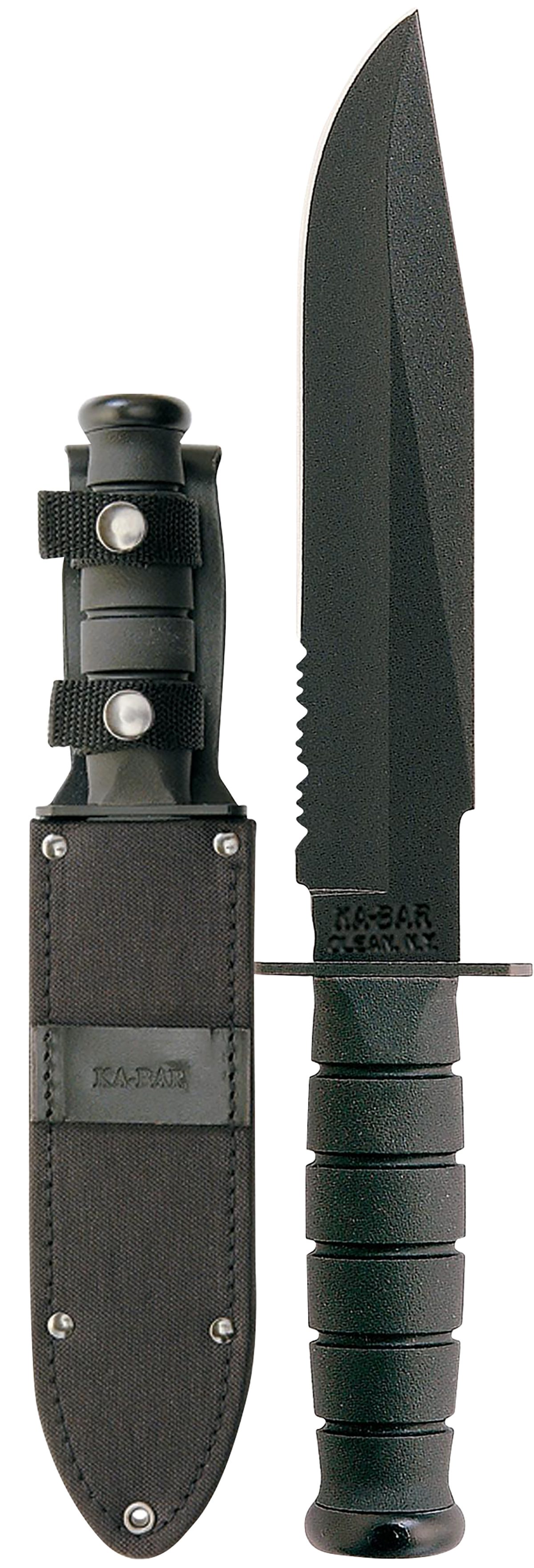 Ka-Bar 1271 Fighter  8&Quot; Fixed Clip Point Part Serrated Black 1095 Cro-Van Blade, Black Kraton G Handle, Includes Sheath