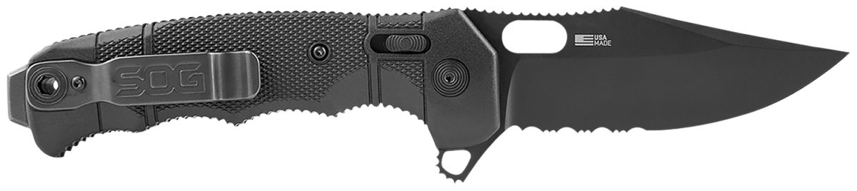 S.o.g Sog12210557 Seal Xr 3.90&Quot; Folding Clip Point Part Serrated Black Cerakote S35Vn Ss Blade/Black Grn Handle Includes Belt Clip