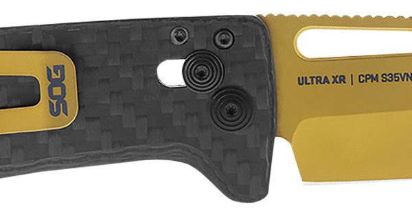 S.O.G SOG-12-63-02 Ultra XR  2.80" Folding Clip Point Plain Gold TiNi Cryo S35NV Steel Blade/Black Textured Carbon Fiber Handle Includes Pocket Clip