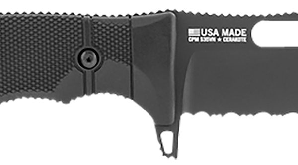 S.O.G SOG17210157 Seal FX 4.30" Fixed Clip Point Part Serrated Black Cerakote CPM S35VN SS Blade/Black GRN/SS Handle Includes Sheath