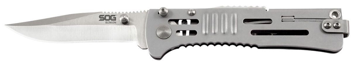 S.o.g Sog-Sj31-Cp Slimjim  3.18&Quot; Folding Clip Point Plain Satin Aus-8A Ss Blade Bead Blasted 420 Stainless Steel Handle Includes Belt Clip