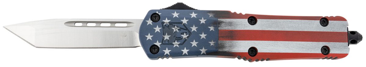 Cobratec Knives Mcusafs3Tns Fs-3 American Flag Medium 3&Quot; Otf Tanto Plain Satin D2 Steel Blade, 5&Quot; Us Flag Aluminum Cerakoted Handle