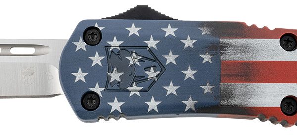 CobraTec Knives MCUSAFS3TNS FS-3 American Flag Medium 3" OTF Tanto Plain Satin D2 Steel Blade, 5" US Flag Aluminum Cerakoted Handle