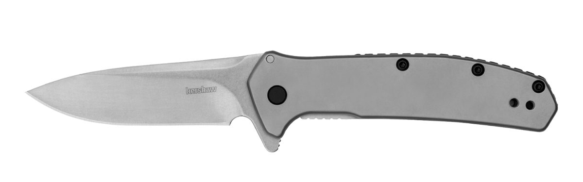 Kershaw  Outcome  2.80&Quot; Folding Clip Point Plain Stonewashed 8Cr13Mov Ss Blade/Bead Blasted Stainless Steel Handle Includes Pocket Clip