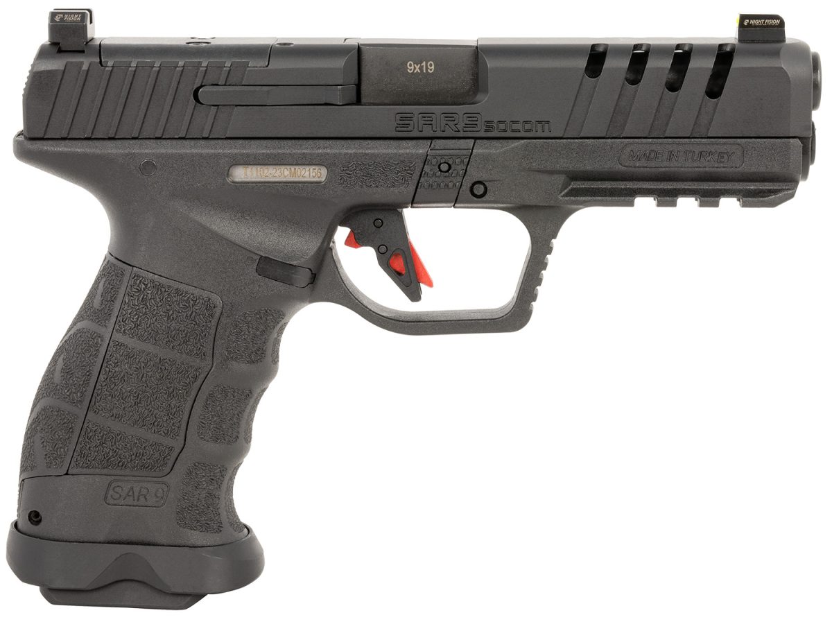 Sar Usa Sar9Socombl Sar9 Socom 9Mm Luger 21+1 5.20&Quot; Black Steel Barrel, Black Steel Optic Ready/Ported/Serrated Slide, Black Polymer Frame W/Picatinny Rail, Interchangeable Backstrap Grip, Right Hand