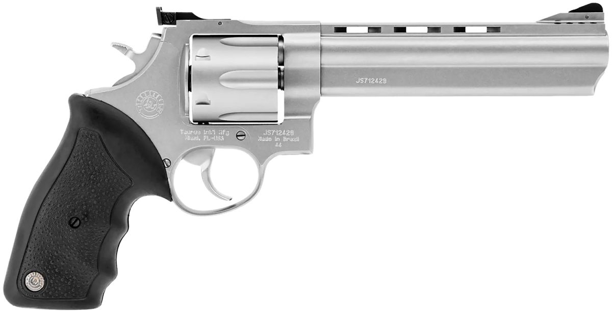 Taurus 2440069 44  44 Rem Mag 6Rd 6.50&Quot; Ported Barrel, Overall Matte Finish Stainless Steel, Finger Grooved Black Rubber Grip &Amp; Adjustable Rear Sight