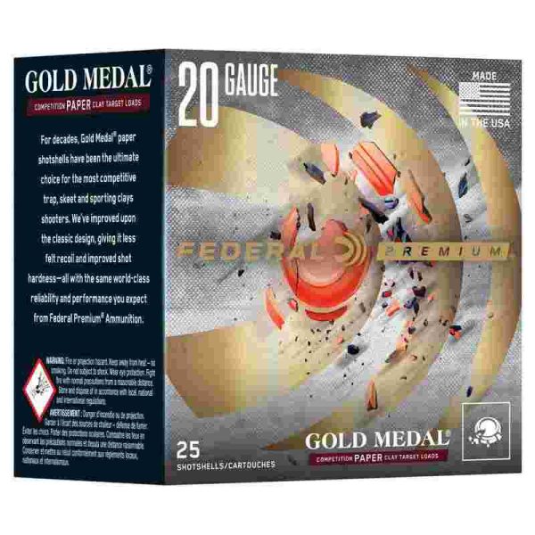 Federal Gold Medal Paper Shotshells 20ga 2-3/4" 7/8oz 1250 fps #7.5 25/ct