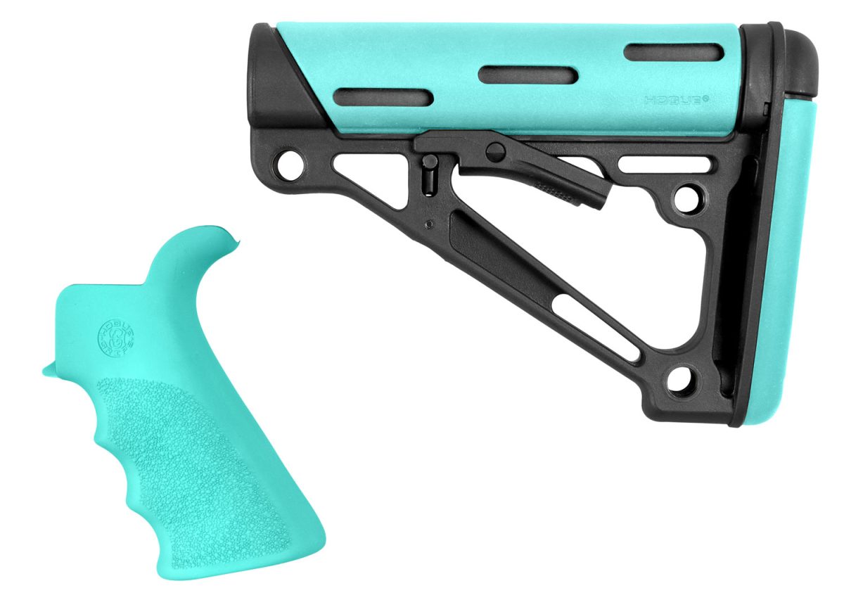 Hogue 13456 Overmolded 2-Piece Kit Collapsible Aqua Overmolded Rubber Black &Amp; Aqua Rubber Grip For Ar15, M16 With Mil-Spec Tube (Tube Not Included)
