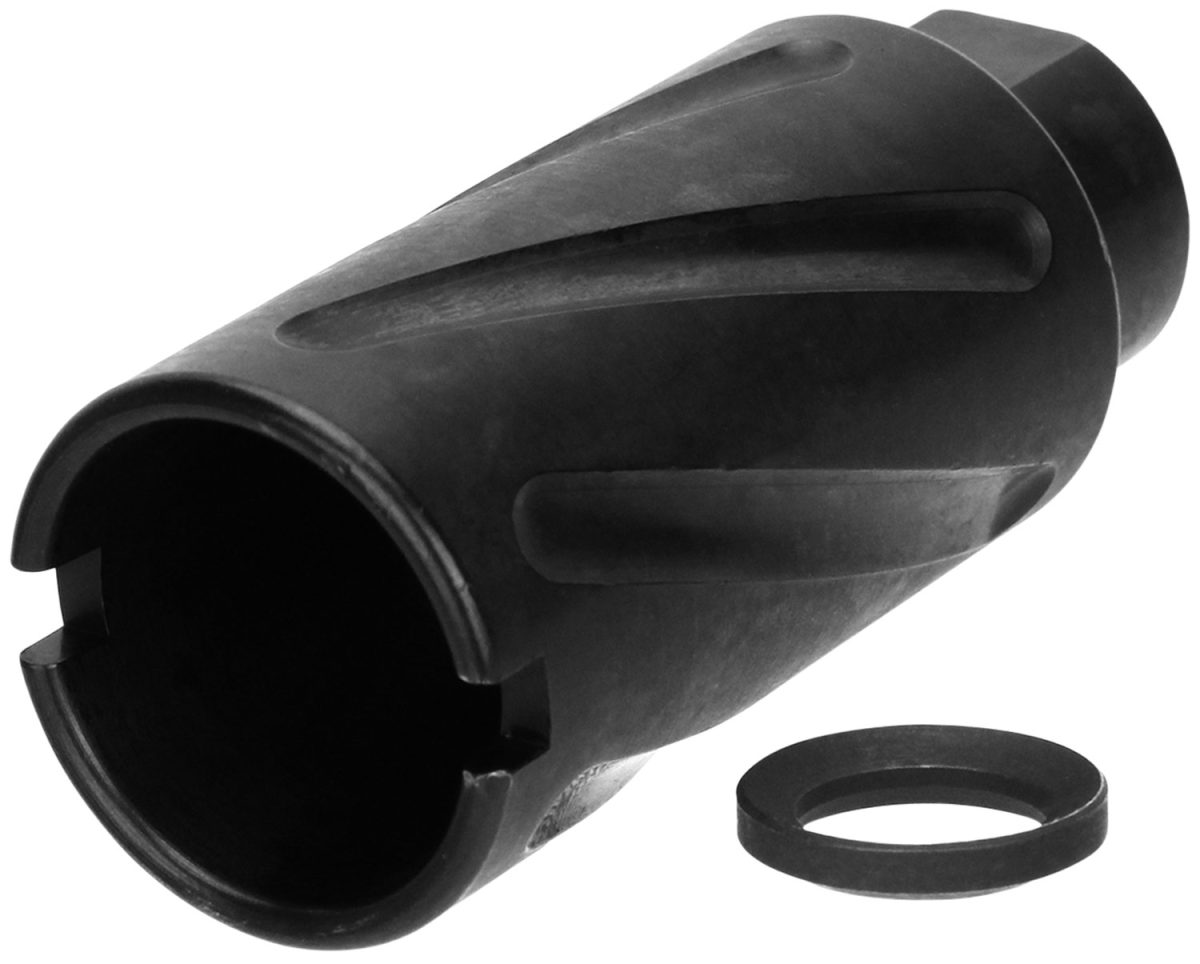 Tacfire Mz10073B Spiral Fluted Muzzle Brake Black Oxide Steel With 5/8&Quot;-24 Tpi Threads, 2.60&Quot; Oal &Amp; 1.12&Quot; Diameter For 308 Win Ar-10