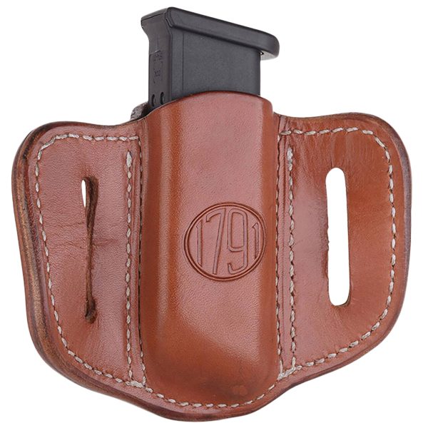 1791 Gunleather MAG12CBRA MAG1.2 Single Mag Holster Classic Brown Leather Belt Slide Compatible w/ Double Stack Ambidextrous