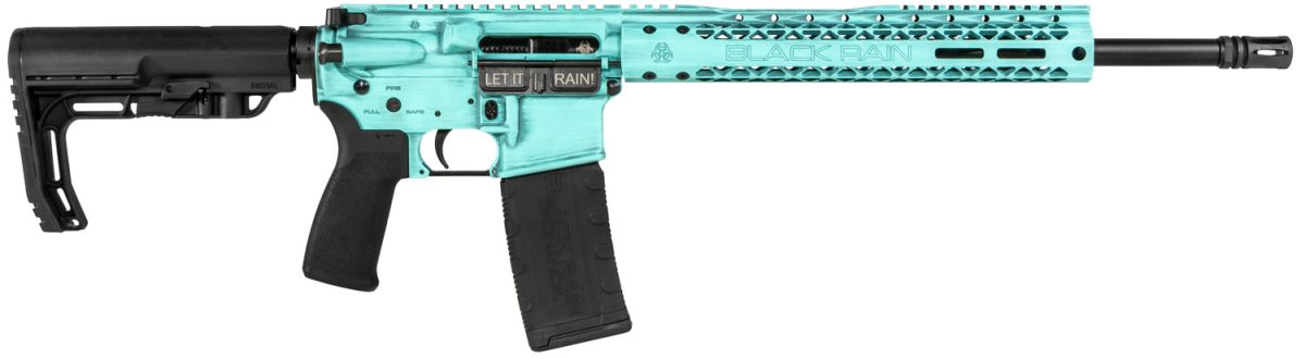Black Rain Brofusiontbb Spec + Fusion 5.56X45Mm Nato 16&Quot; 30+1 Tiffany Blue Battleworn Cerakote 6 Position Mft Minimalist Stock