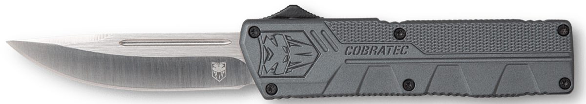 Cobratec Knives Gyctlwdns Lightweight  3.25&Quot; Otf Drop Point Plain D2 Steel Blade/Gray Aluminum Handle Includes Pocket Clip