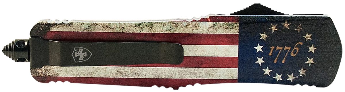 Templar Knife Mbrf331 Gen Ii Betsy Ross Flag Slim 3.43&Quot; Otf Drop Point Plain Black Oxide Stonewashed Black 440C Ss Blade, 5.05&Quot; Betsy Ross Flag Aluminum Handle Glass Breaker