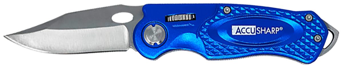 Accusharp 701C Sport  3&Quot; Folding Plain Stainless Steel Blade/Blue Anodized Aluminum Handle Includes Belt Clip