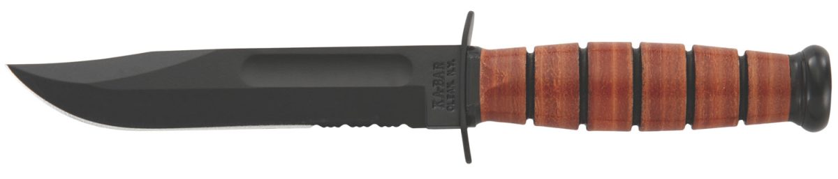 Ka-Bar 1252 Usmc  5.25&Quot; Fixed Clip Point Part Serrated Black 1095 Cro-Van Blade, Brown Leather Handle, Includes Sheath