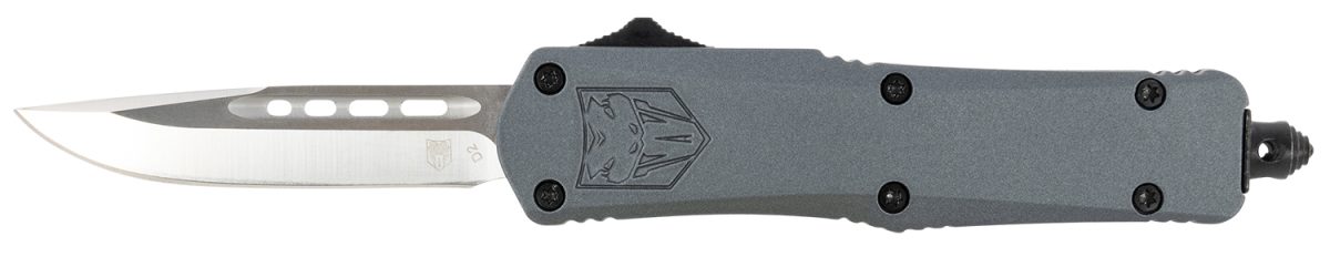 Cobratec Knives Sgyfs3Dns Fs-3  Small 2.75&Quot; Otf Plain D2 Steel Blade/Gray Aluminum Handle Features Glass Breaker Includes Pocket Clip