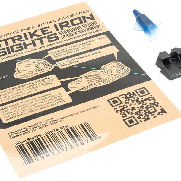 Strike Industries MP9SIGHTSSTN Strike Iron Sights  Black/Blank Front Sight Black/Blank Rear Sight Smith & Wesson M&P Standard Height