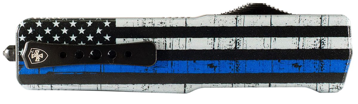 Templar Knife Sabtb32 Premium Lw We Back You Small 3&Quot; Otf Drop Point Plain Black Oxide Stonewashed D2 Steel Blade, 4.50&Quot; Black &Amp; White W/Blue Line Aluminum Handle