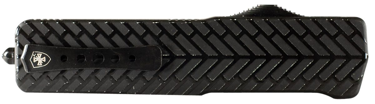 Templar Knife Sahbg32 Premium Lw  Small 3&Quot; Otf Drop Point Plain Black Oxide Stonewashed D2 Steel Blade, 4.50&Quot; Black Herringbone Aluminum Handle