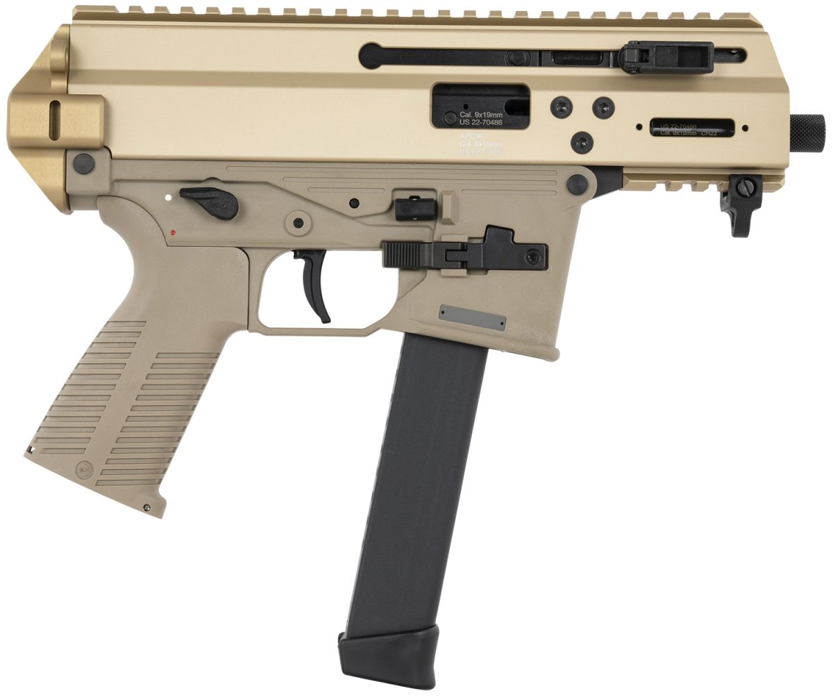 B&Amp;T Firearms 36176502Gct Apc9K  9Mm Luger 33+1 4.30&Quot; Black Steel Barrel, Coyote Tan Picatinny Rail Receiver, Brace Adapter, Coyote Polymer Grips, Ambidextrous