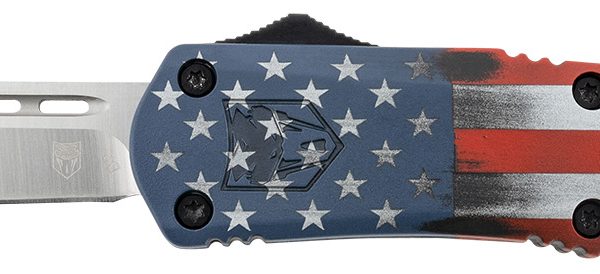 CobraTec Knives MCUSAFS3DNS FS-3 American Flag Medium 3" OTF Drop Point Plain Satin D2 Steel Blade, 5" US Flag Aluminum Cerakoted Handle