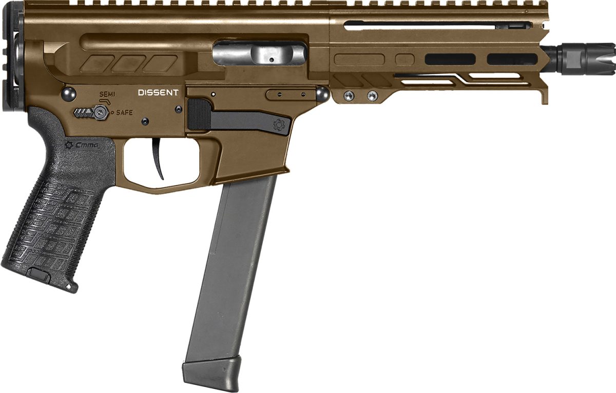 Cmmg 99A68A2Mb Dissent Mkgs 9Mm Luger 33+1 6.50&Quot;, Midnight Bronze Rec, Picatinny Brace Adapter, 5.50&Quot; M-Lok Handguard, Left Side Charging Handle, Zeroed Linear Comp, Triggertech Trigger