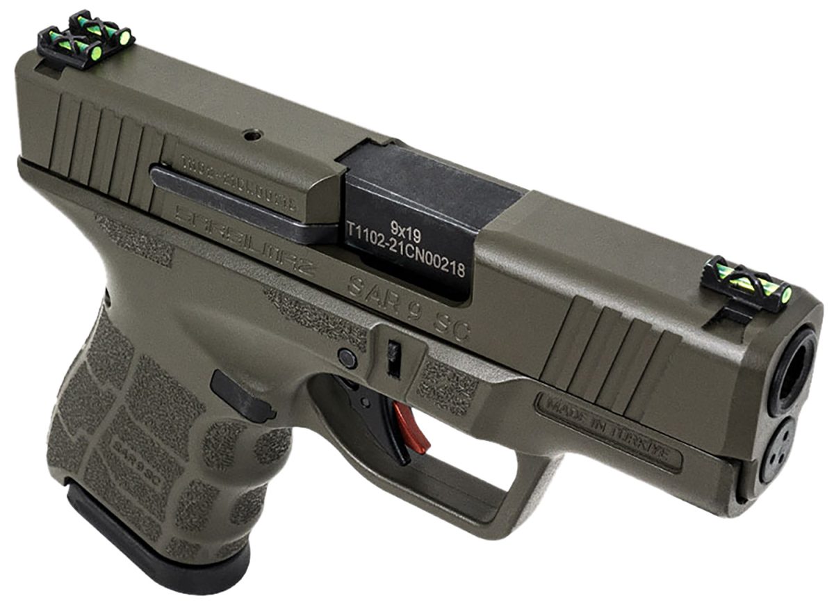 Sar Usa Sar9Scod Sar9 Sc  Sub-Compact Frame 9Mm Luger 12+1 3.30&Quot; Black Steel Barrel, Od Green Cerakote Steel Optic Ready/Ported/Serrated Slide, Od Green Polymer Frame, Interchangeable Backstrap Grip