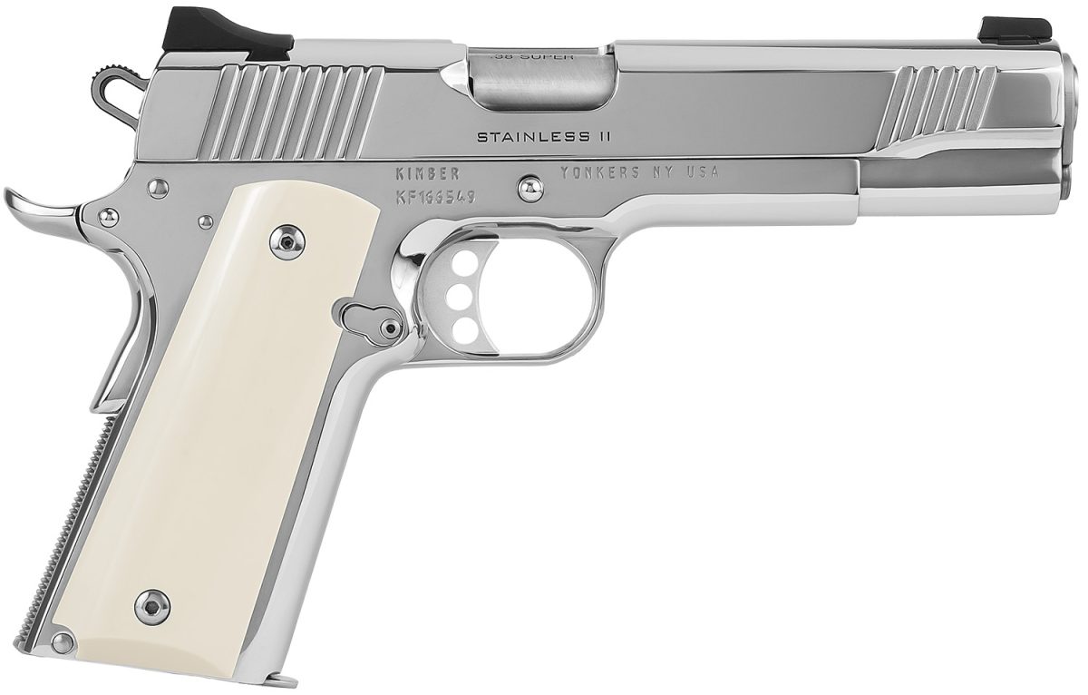 Kimber Mfg.,Inc 3200397 High Polished  38 Super 9+1 5&Quot; Front Serrations Stainless Steel Slide High Polished Bonded Smooth Ivory Grip
