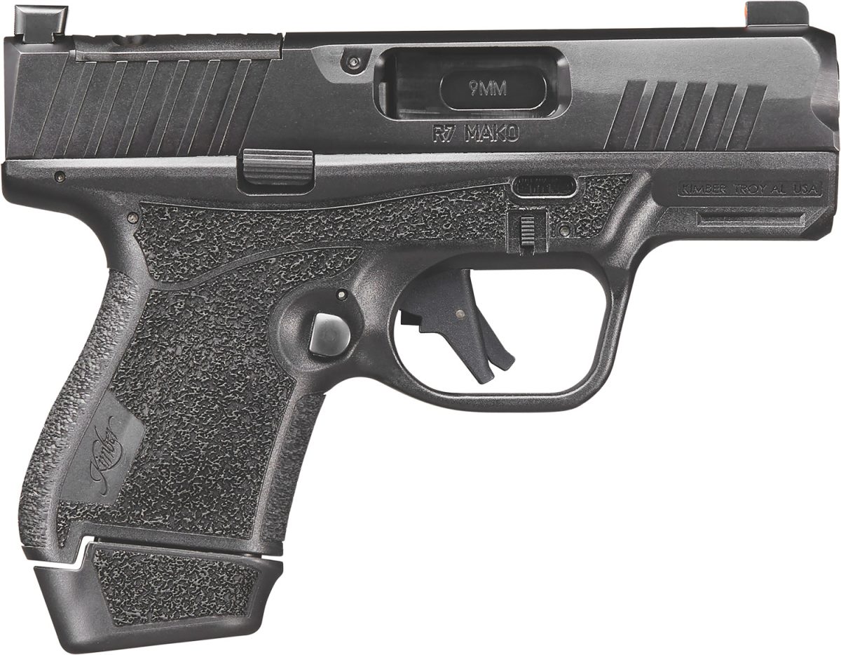 Kimber Mfg, Inc 3800034 R7 Mako Bundle Sub-Compact Frame 9Mm Luger 15+1 3.37&Quot; Black Dlc Match Grade Barrel, Black Fnc Nitride Optic Ready/Serrated Stainless Steel Slide, Black Polymer Frame