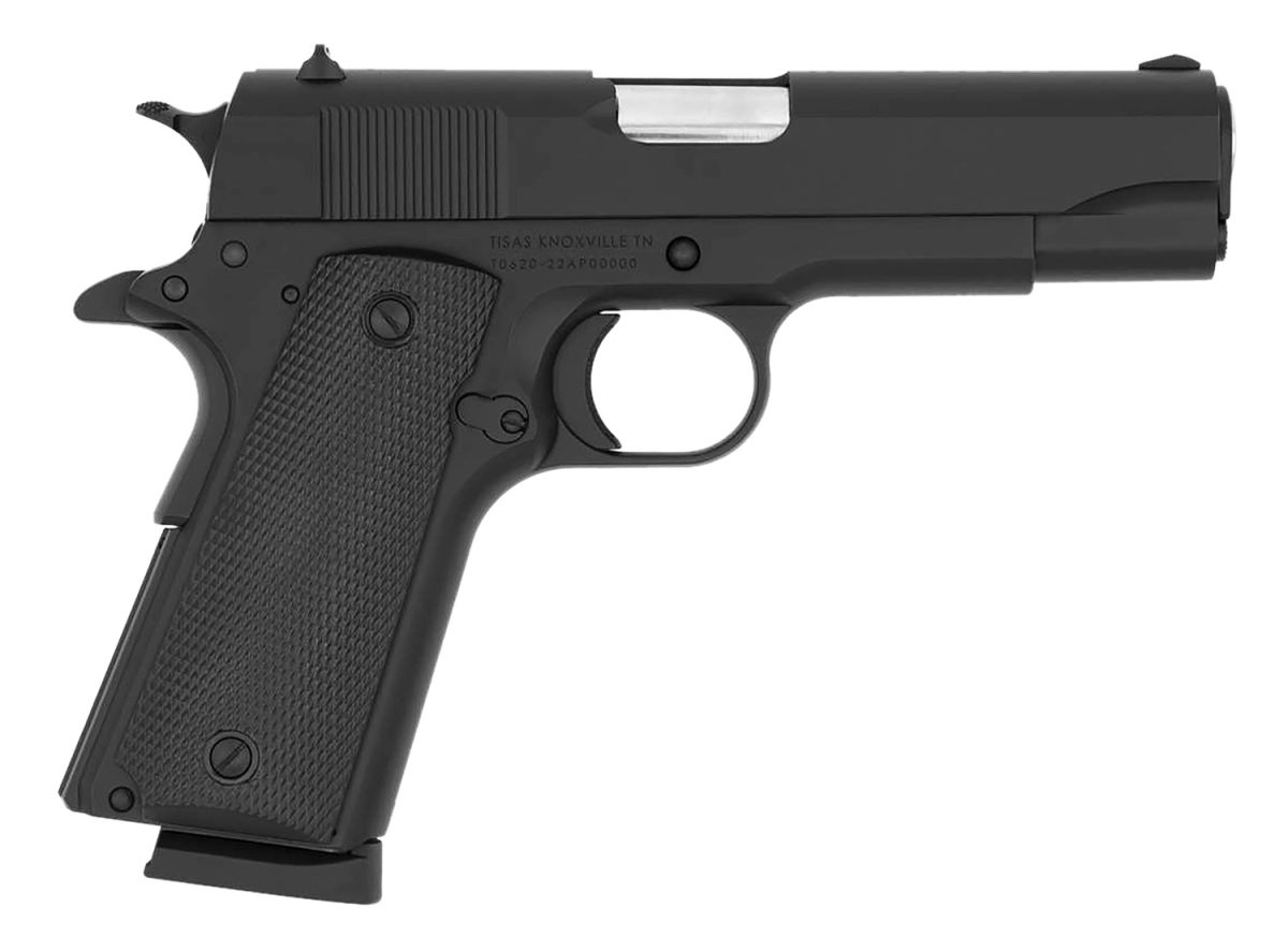 Tisas 10100113 1911 A1 Tanker 45 Acp 8+1 4.25&Quot; Hard Chromium Coated Steel Barrel, Manganese Phosphate Coated Serrated Steel Slide, Matte Black Steel Frame W/Beavertail, Plastic Grip