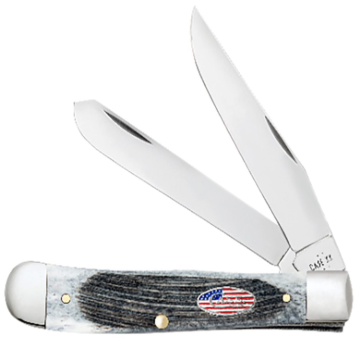 Case 53063 Copperlock Stars &Amp; Stripes 2.99&Quot; Folding Wharncliffe Plain Mirror Polished Tru-Sharp Ss Blade, Sawcut Jig Gray Bone Handle, American Flag Shield