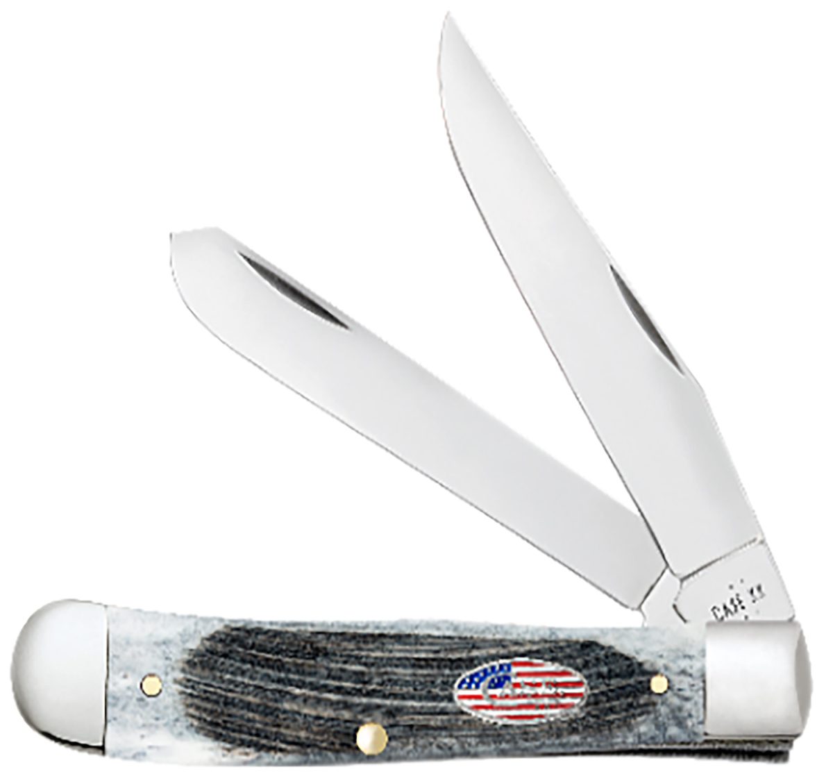 Case 53066 Trapper Stars &Amp; Stripes Mini Folding Plain Edge 2.70&Quot; Clip Point/2.80&Quot; Spey,  Mirror Polished Carbon Steel Blade, Jigged Gray Bone Handle, American Flag Shield