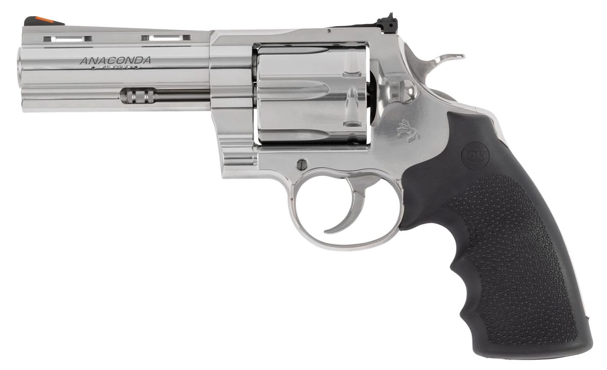Colt Mfg Anacondasp4Rts45C Anaconda  45 Colt (Long Colt) 6Rd Shot 4.25&Quot; Stainless Vent Rib Barrel, Cylinder &Amp; Frame, Black Grip