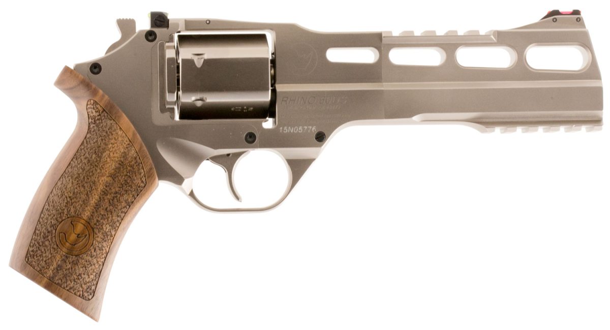 Chiappa Firearms 340224 Rhino 60Ds Small Frame 357 Mag 6 Shot, 6&Quot; Nickel-Plated Steel Vent Rib Barrel &Amp; Cylinder, Nickel-Plated Aluminum Frame, Walnut Grip, Concealed Hammer