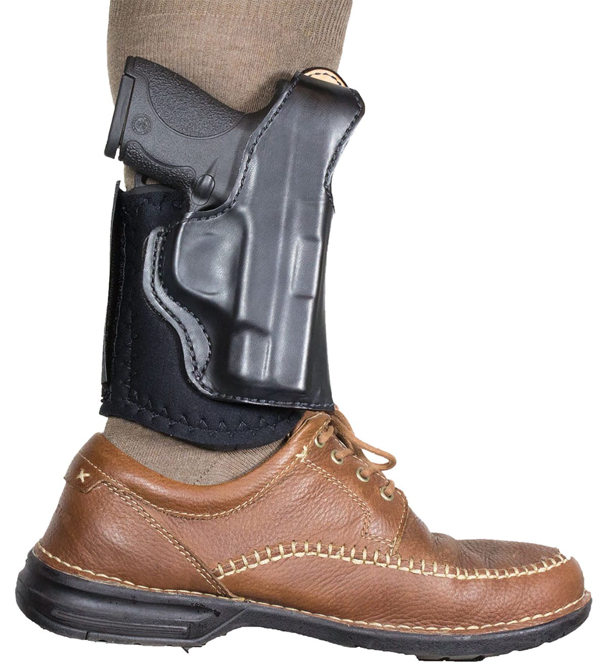 Desantis Gunhide 014Pcx7Z0 Die Hard Rig  Ankle Black Leather/Sheepskin Ankle Fits S&Amp;W M&Amp;P Shield 9/40 Right Hand