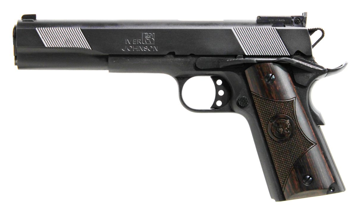Iver Johnson Arms Eaglexl45 Eagle Xl Deluxe Full Size Frame 45 Acp 8+1 6&Quot; Steel Barrel, Matte Blued Serrated Steel Slide &Amp; Frame W/Beavertail, Diamondwood Walnut W/Integrated Logo Grip, Right Hand