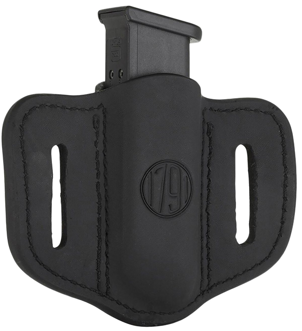 1791 Gunleather Mag12Sbla Mag1.2 Single Mag Holster Stealth Black Leather Belt Slide Compatible W/ Double Stack Ambidextrous