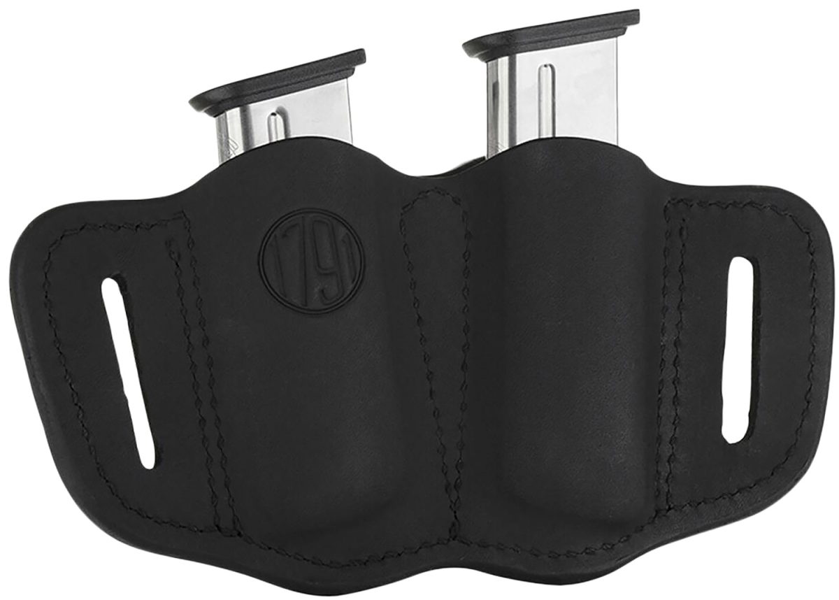 1791 Gunleather Mag21Sbla Mag2.1 Double Mag Holster Stealth Black Leather Belt Slide Belts 1.50&Quot; Wide Compatible W/ Single Stack Ambidextrous