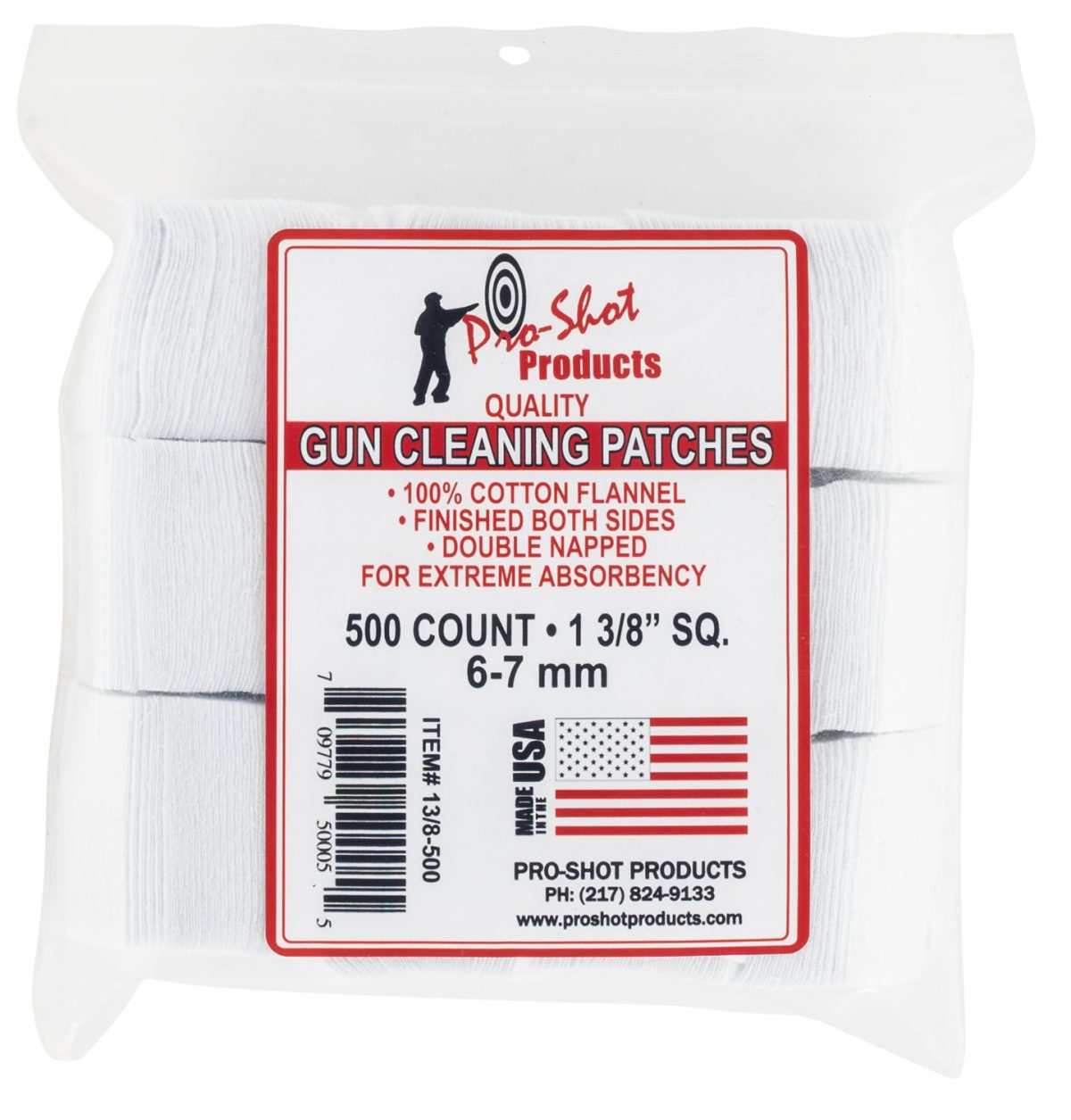 Pro-Shot 138500 Cleaning Patches  6Mm/7Mm 1.38&Quot; Cotton Flannel 500 Per Pkg