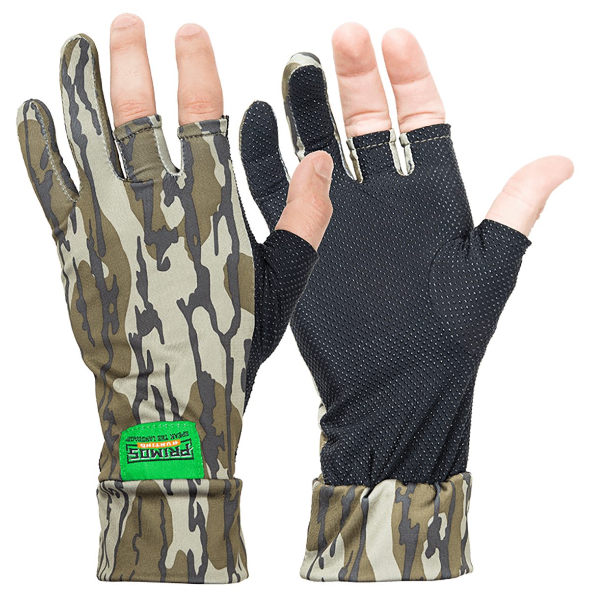 Primos Ps6681 Stretch Fit  Mossy Oak Original Bottomland Fingerless Neoprene Osfa