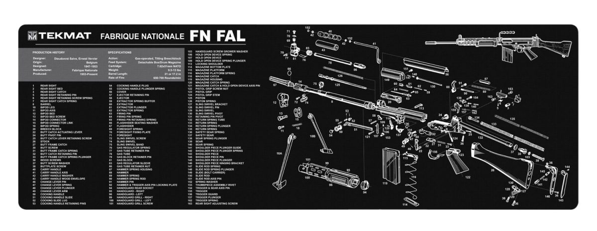 Tekmat Tekr36Fnfal Fn-Fal Cleaning Mat Black/White Rubber 12&Quot;X36&Quot; Fn-Fal Parts Diagram