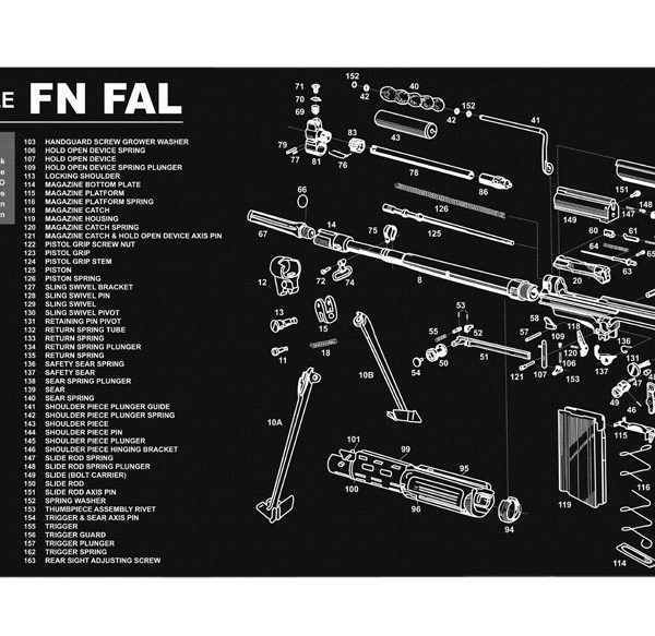 TekMat TEKR36FNFAL FN-FAL Cleaning Mat Black/White Rubber 12"x36" FN-FAL Parts Diagram
