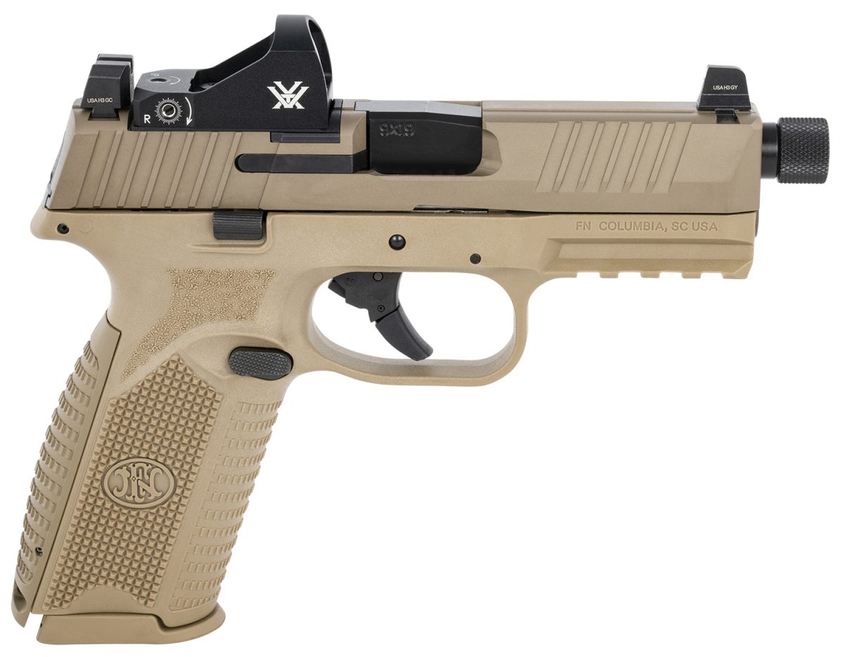 Fn 66100845 509 Tactical 9Mm Luger 17+1/24+1 4.50&Quot; Threaded Barrel, Flat Dark Earth Polymer Frame W/Mounting Rail, Optic Cut Fde Stainless Steel Slide, No Manual Safety, Includes Viper Red Dot