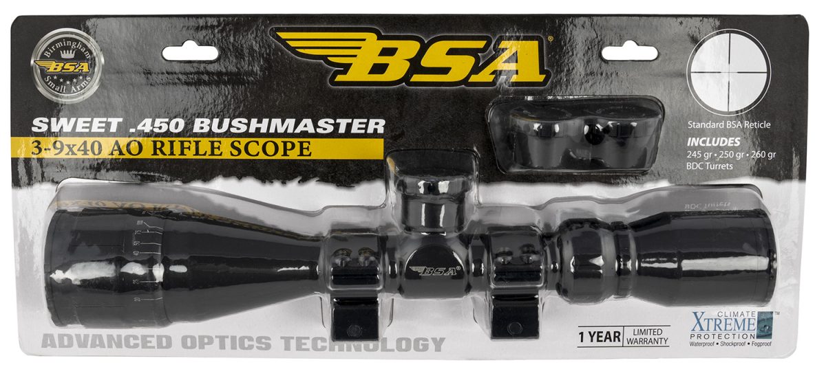 Bsa 45039X40Aowrtb Sweet 450 Bushmaster Matte Black 3-9X40Mm Ao 1&Quot; Tube 30/30 Reticle Features Weaver Rings