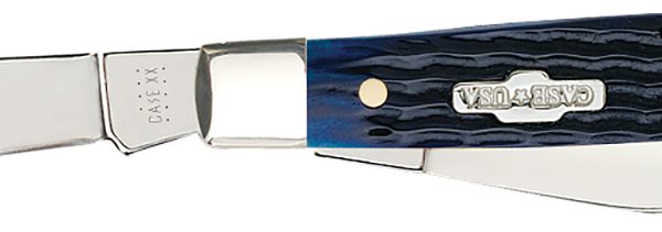 Case 02806 Stockman  Medium 2.42"/1.58"/1.57" Folding Clip/Sheepsfoot/Pen Plain Mirror Polished Tru-Sharp SS Blade/Rogers Corn Cob Jigged Blue Bone Handle