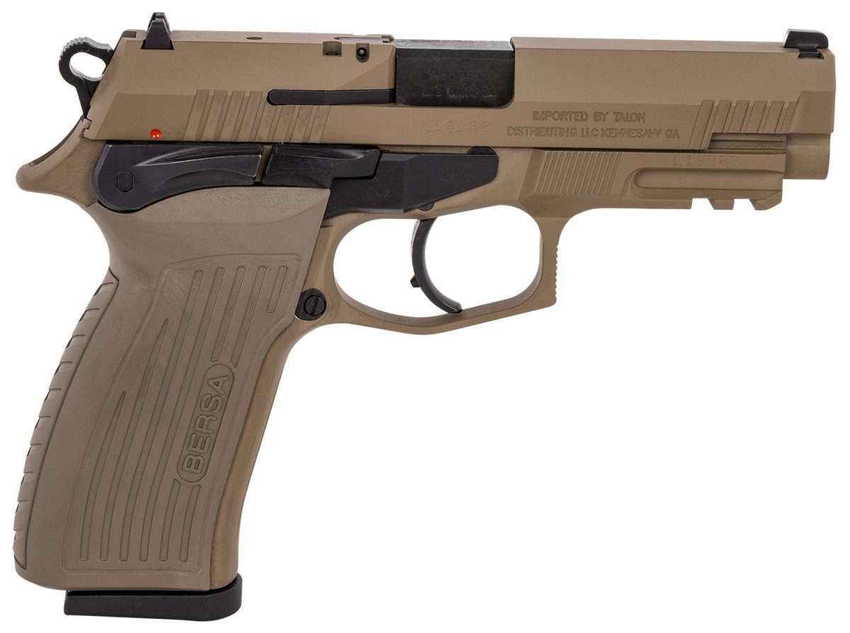 Bersa Tpr9Fde Tpr  Sports South Exclusive Full Size Frame 9Mm Luger 17+1, 4.30&Quot; Black Steel Barrel, Flat Dark Earth Serrated Steel Slide  &Amp; Aluminum Frame W/Picatinny Rail, Ambidextrous