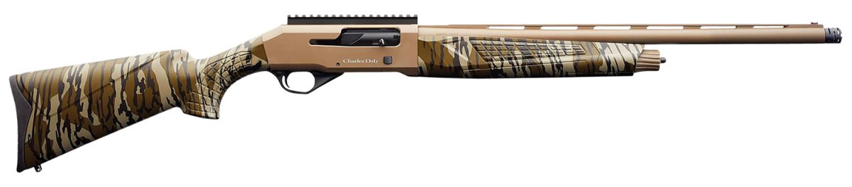 Charles Daly 930313 601  12 Gauge 4+1 3&Quot; 24&Quot; Vent Rib Barrel, Flat Dark Earth Aluminum Receiver, Mossy Oak Bottomland Synthetic Stock, Fiber Optic Front/Picatinny Rail Rear, Includes 3 Choke Tubes