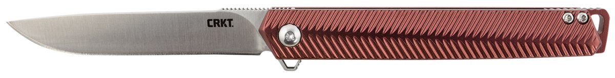 Crkt K820Bxp Stylus  3.18&Quot; Folding Drop Point Plain Satin 12C27 Sandvik Blade/Maroon Aluminum Handle Includes Pocket Clip