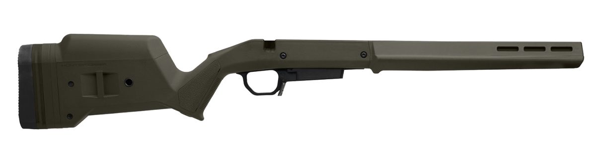 Magpul Mag1207-Odg Hunter American Stock Od Green Adjustable Synthetic Stock With Aluminum Chassis For Short Action Ruger American Right Hand Includes Stanag Mag Well